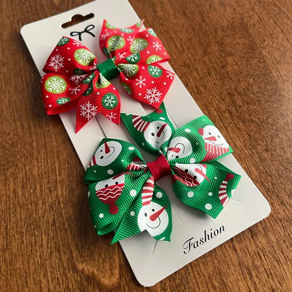Christmas bow hairclips NWOT